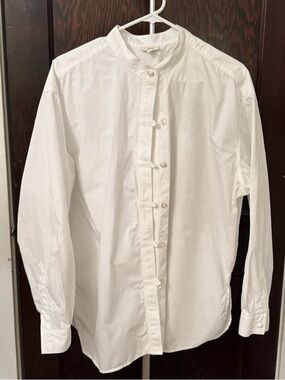 J.Jill White Band Collar Tunic Blouse | Loop Button Front | Size Large